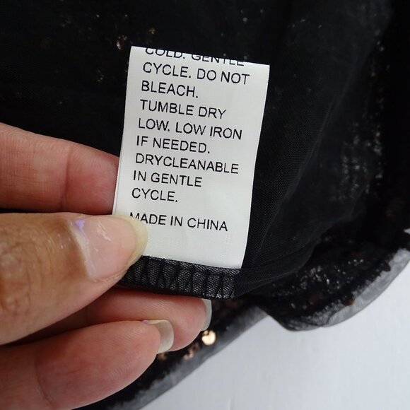 Shein Curve Black Sequin Sheer Mesh Blouse Long Sleeve 3XL US 18 Keyhole Back - Picture 8 of 11